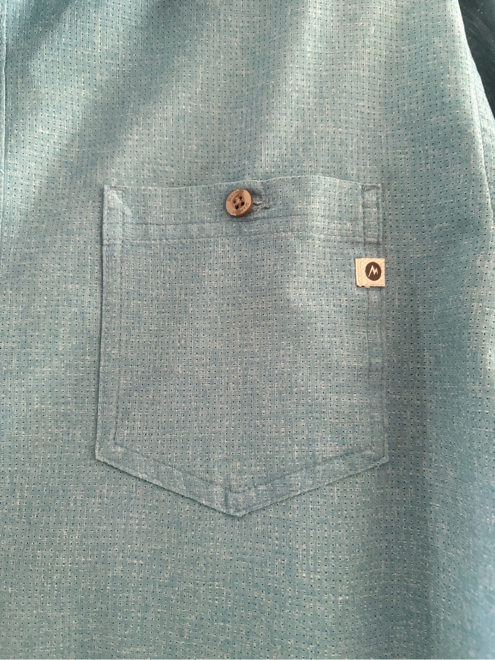 Marmot Men’s Short-Sleeve Button-Up Shirt Teal Blue Front Pocket #H54500 Size L - Picture 2 of 6